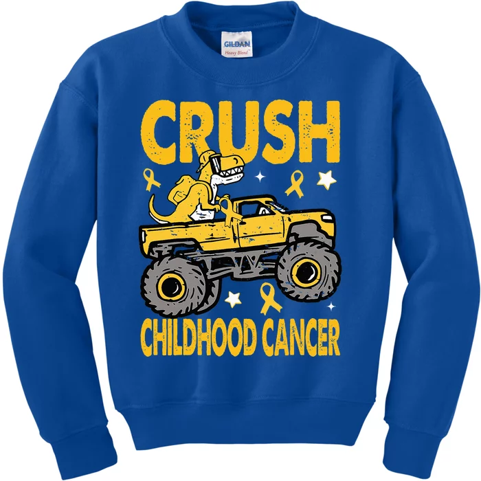 Crush Childhood Cancer Awareness Monster Truck Dinosaur Kids Sweatshirt