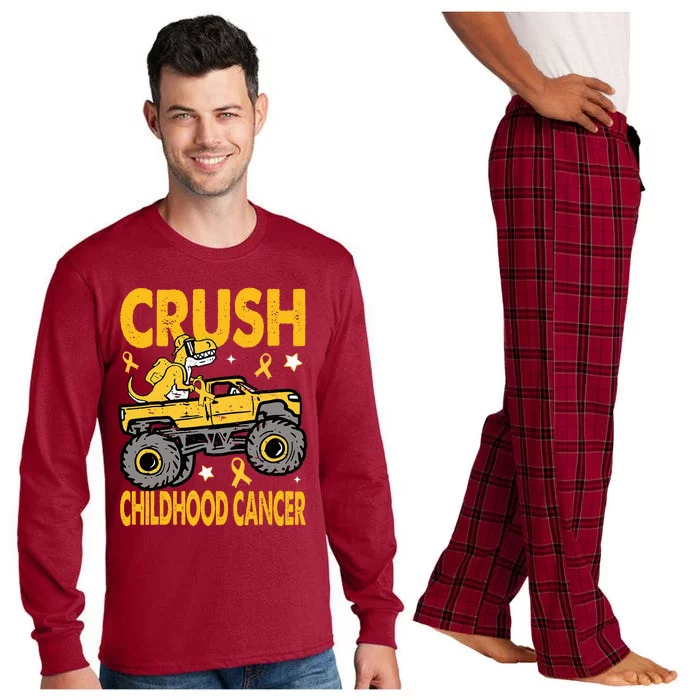 Crush Childhood Cancer Awareness Monster Truck Dinosaur Long Sleeve Pajama Set