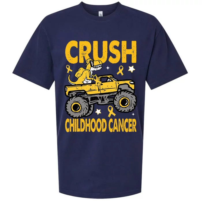 Crush Childhood Cancer Awareness Monster Truck Dinosaur Sueded Cloud Jersey T-Shirt