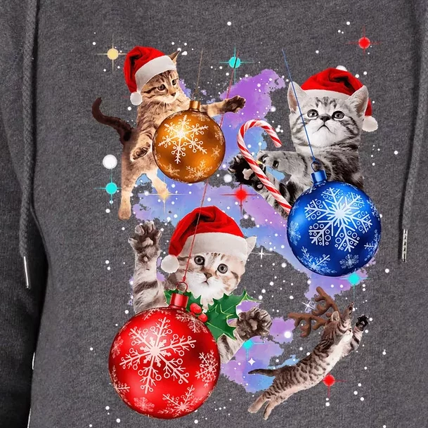 Cute Christmas Cats In Space Ornaments Graphic Womens Funnel Neck Pullover Hood