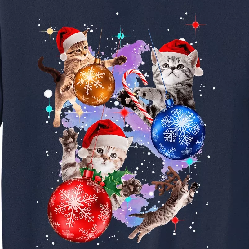 Cute Christmas Cats In Space Ornaments Graphic Tall Sweatshirt