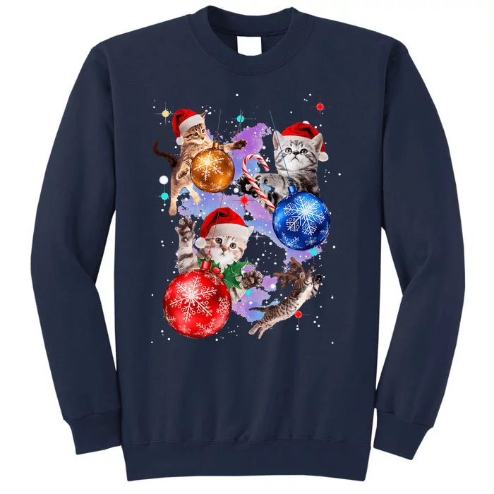 Cute Christmas Cats In Space Ornaments Graphic Tall Sweatshirt