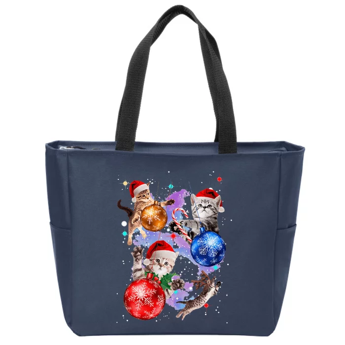 Cute Christmas Cats In Space Ornaments Graphic Zip Tote Bag