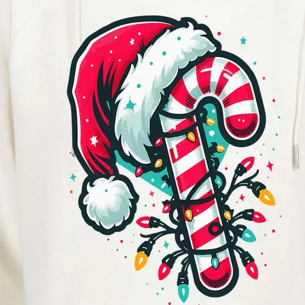 Candy Cane Crew Christmas Lights Family Matching Xmas Womens Funnel Neck Pullover Hood