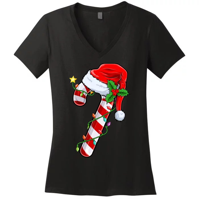 Candy Cane Crew Christmas Lights Family Matching Xmas Women's V-Neck T-Shirt