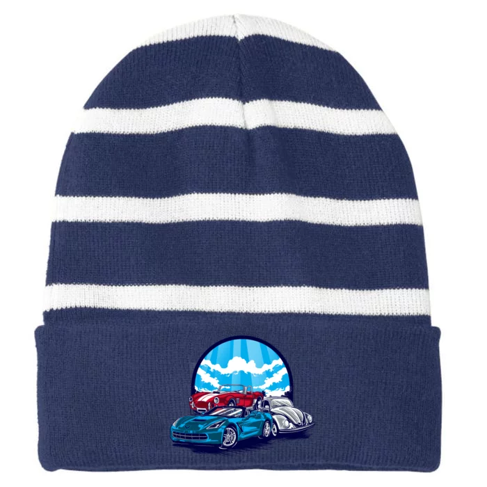 Corvette Classic Cars Striped Beanie with Solid Band