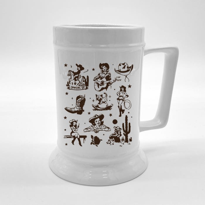 Cowgirl Collage Cowgirl Up Country Western Vintage Front & Back Beer Stein