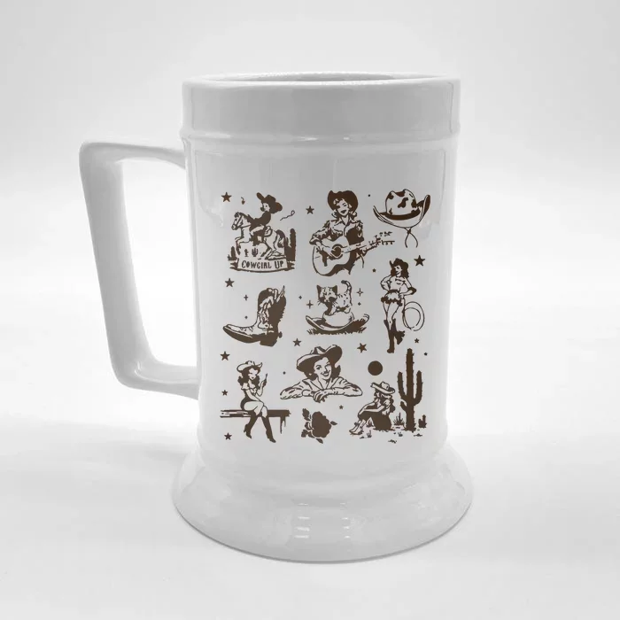 Cowgirl Collage Cowgirl Up Country Western Vintage Front & Back Beer Stein