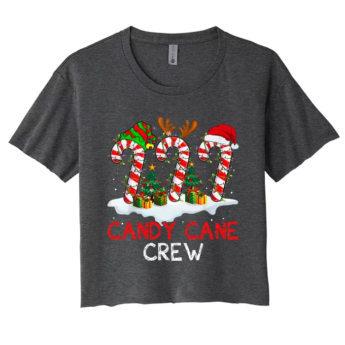 Candy Cane Crew Christmas Santa Elf Reindeer Xmas Pajamas Women's Crop Top Tee