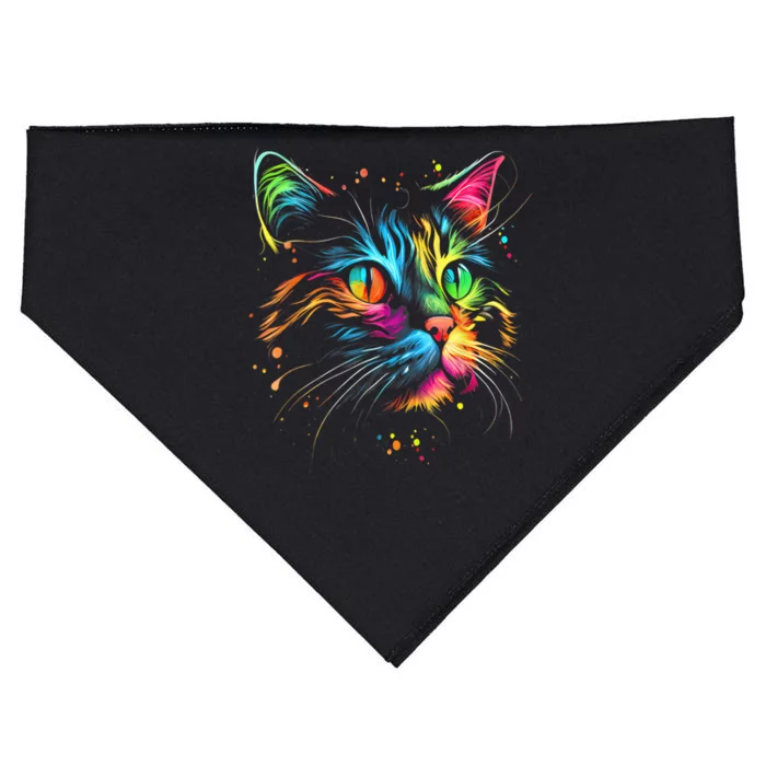 Cute Colorful Cat For Wo's Girl Man Boy Cat Lovers USA-Made Doggie Bandana