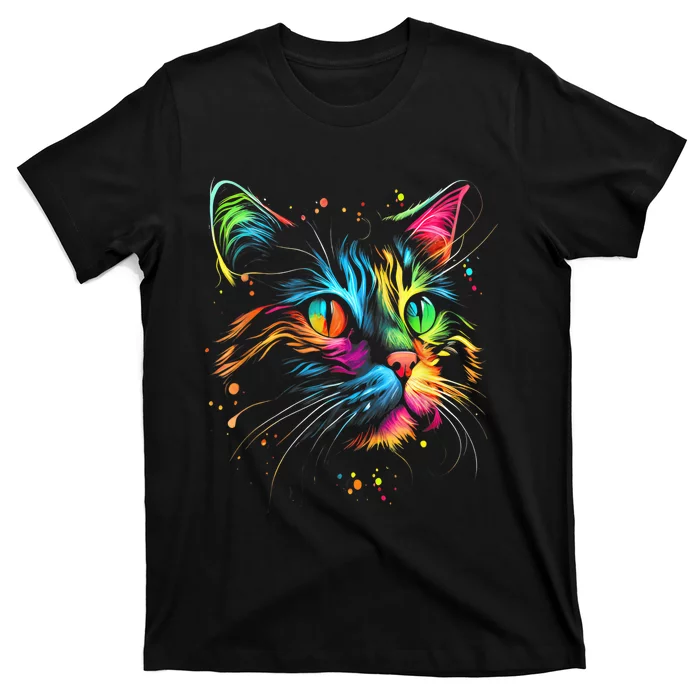 Cute Colorful Cat For Wo's Girl Man Boy Cat Lovers T-Shirt