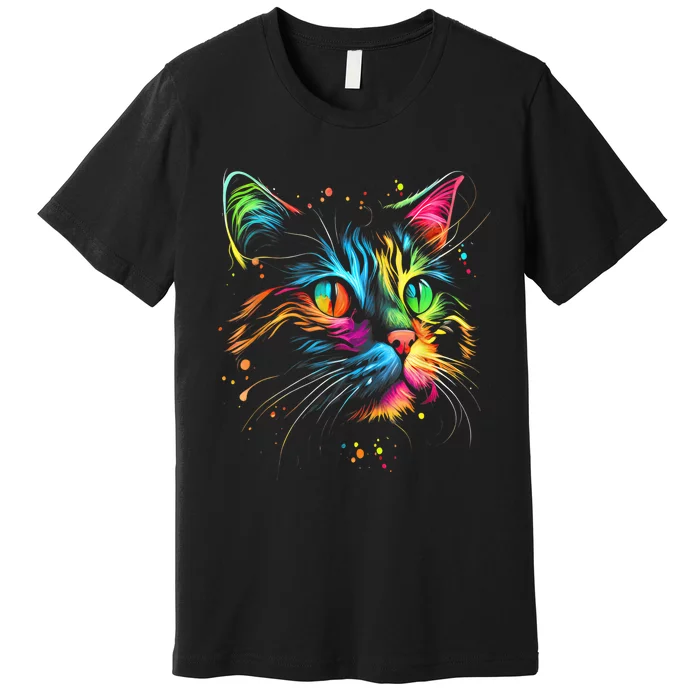 Cute Colorful Cat For Wo's Girl Man Boy Cat Lovers Premium T-Shirt