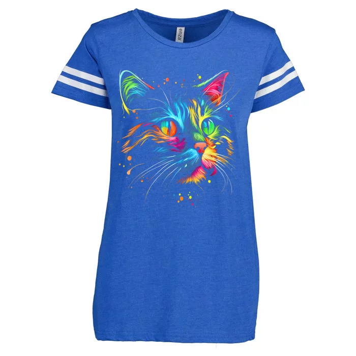 Cute Colorful Cat For Wo's Girl Man Boy Cat Lovers Enza Ladies Jersey Football T-Shirt