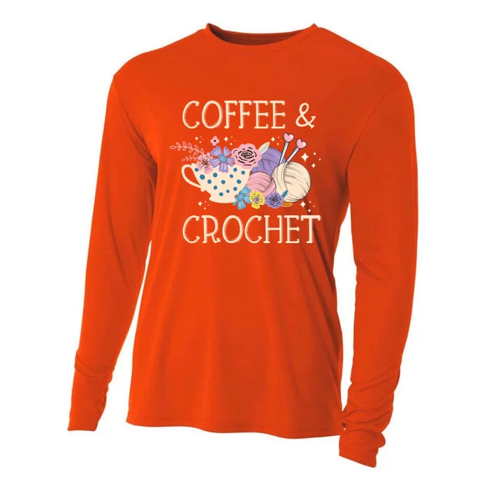 Crochet Coffee Crocheter Knitting Yarn Crocheting Lover Gift Cooling Performance Long Sleeve Crew