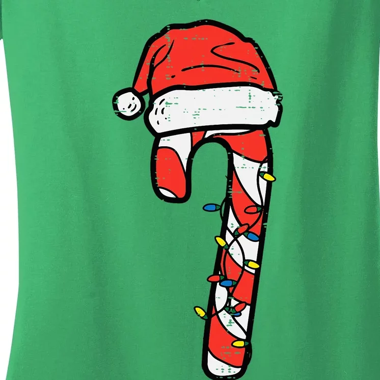 Christmas Candy Cane Santa Xmas Women's V-Neck T-Shirt