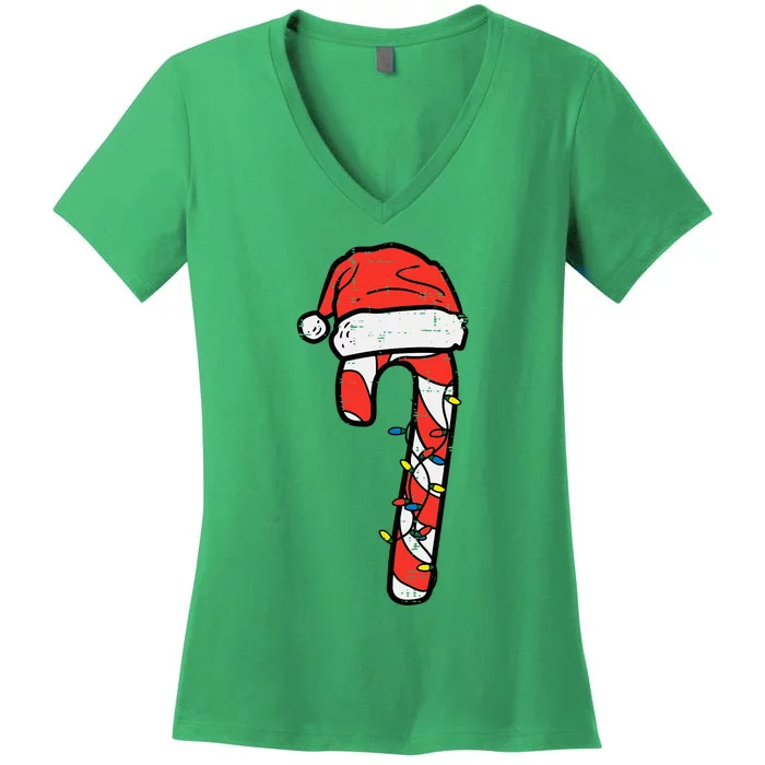 Christmas Candy Cane Santa Xmas Women's V-Neck T-Shirt