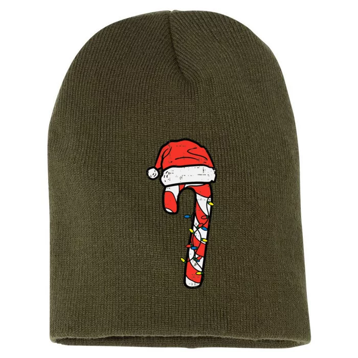 Christmas Candy Cane Santa Xmas Short Acrylic Beanie