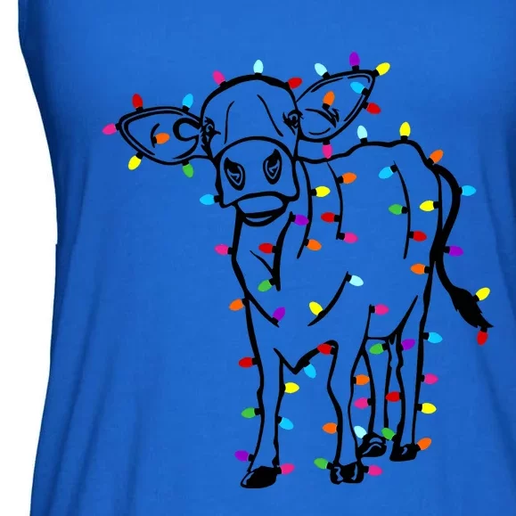 Cute Cow Christmas Lights Christmas Funny Heifers Ladies Essential Flowy Tank