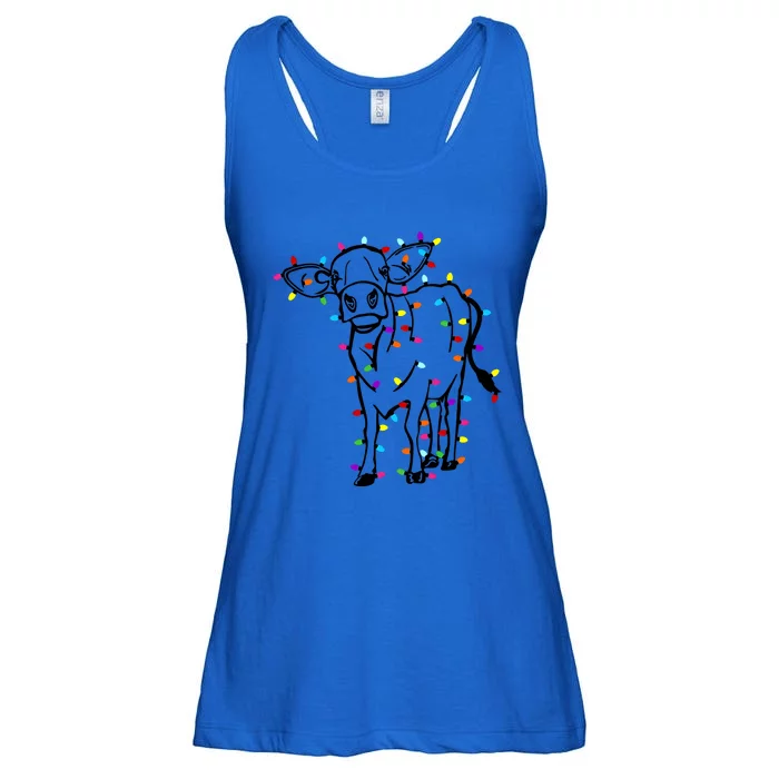 Cute Cow Christmas Lights Christmas Funny Heifers Ladies Essential Flowy Tank