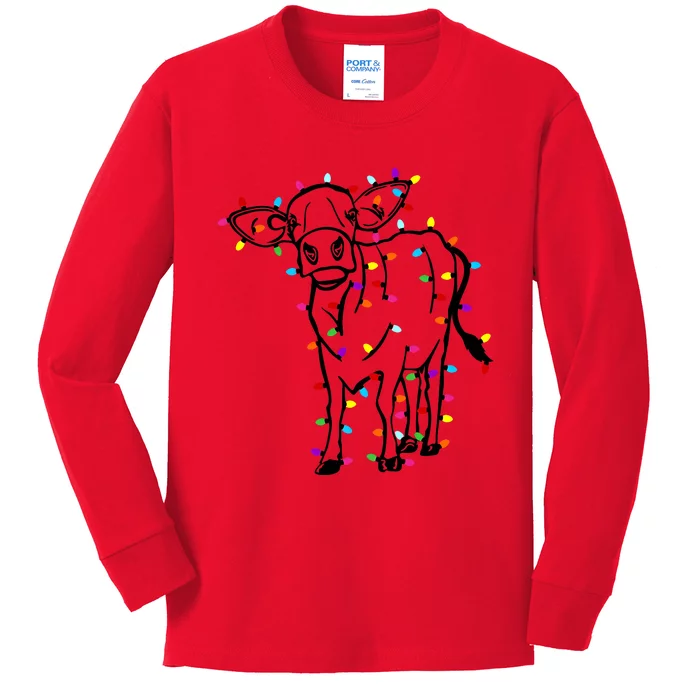 Cute Cow Christmas Lights Christmas Funny Heifers Kids Long Sleeve Shirt