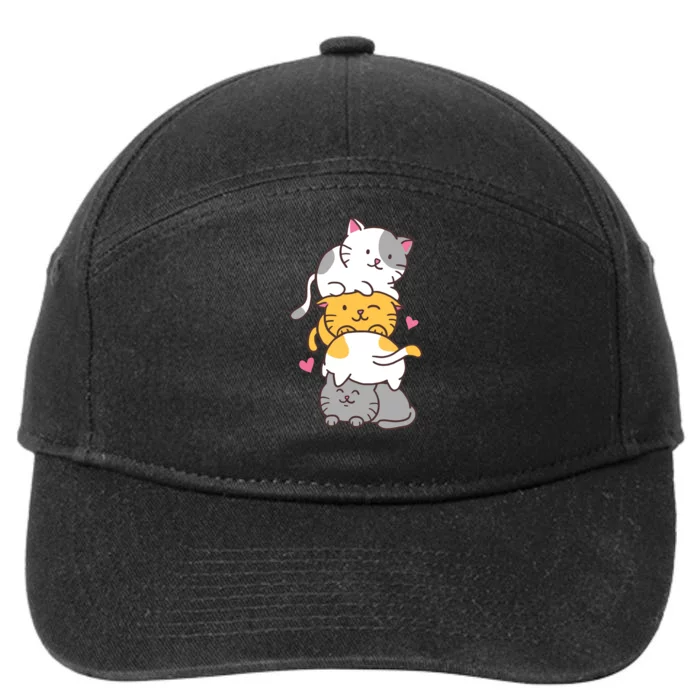 Cat Cats Cute Kitty Pile Anime Kawaii Neko 7-Panel Snapback Hat