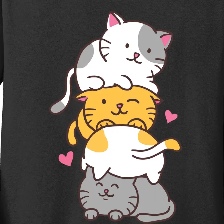 Cat Cats Cute Kitty Pile Anime Kawaii Neko Kids Long Sleeve Shirt