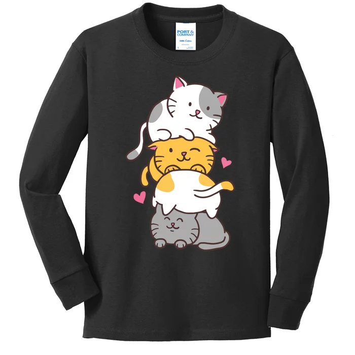 Cat Cats Cute Kitty Pile Anime Kawaii Neko Kids Long Sleeve Shirt