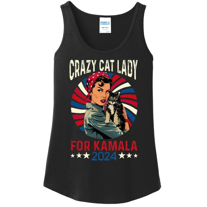 Childless Crazy Cat Lady For Kamala 2024 Election President Ladies Essential Tank