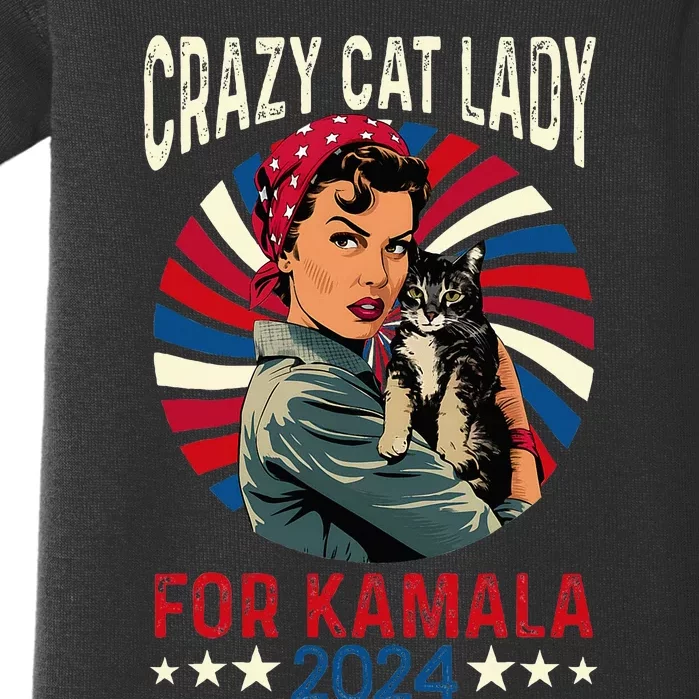 Childless Crazy Cat Lady For Kamala 2024 Election President Baby Bodysuit