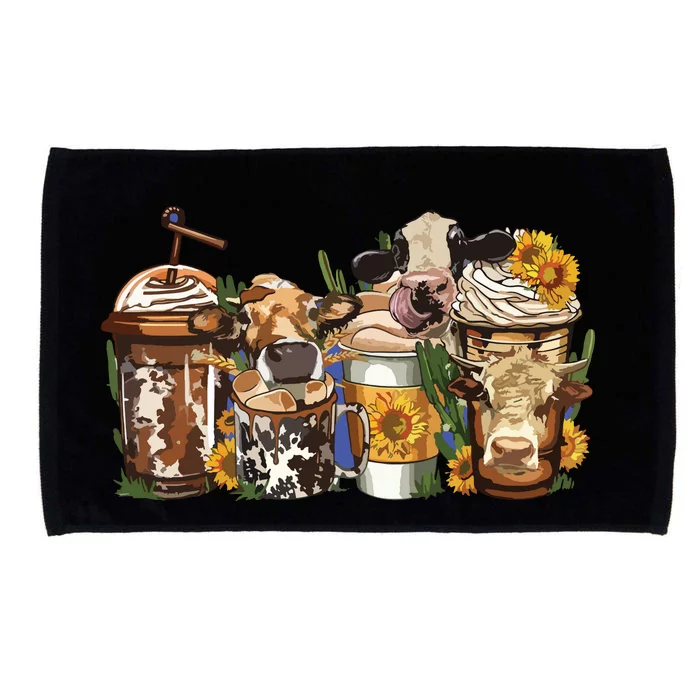 Cows Coffee Cups Western Vintage Sunflower Country Farm Microfiber Hand Towel