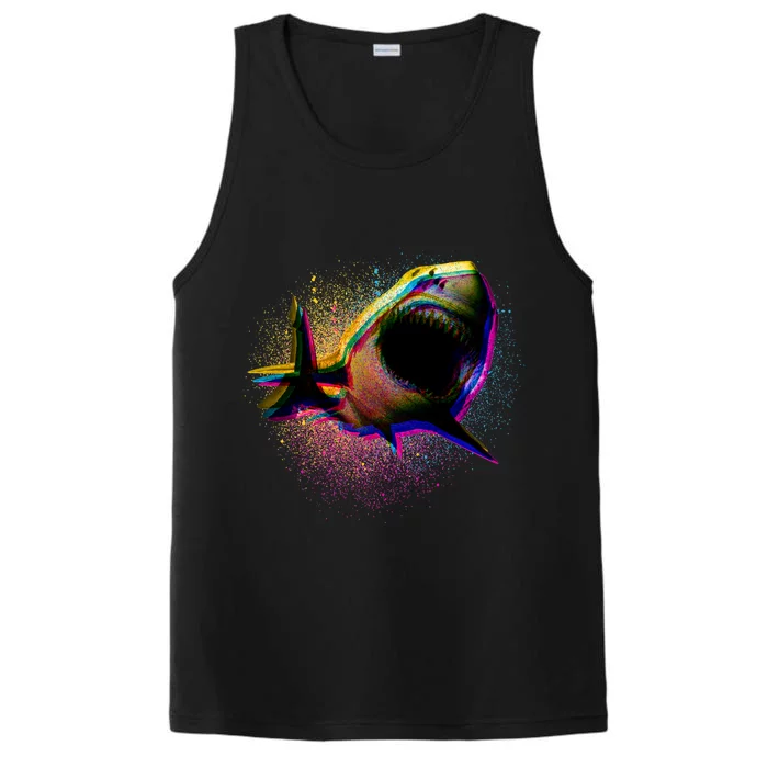 Cool Colorful CMYK Paint Spatter Shark Performance Tank