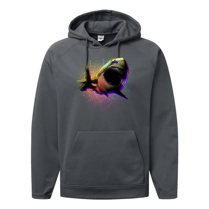 Cool Colorful CMYK Paint Spatter Shark Performance Fleece Hoodie