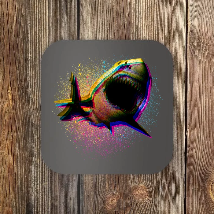 Cool Colorful CMYK Paint Spatter Shark Coaster