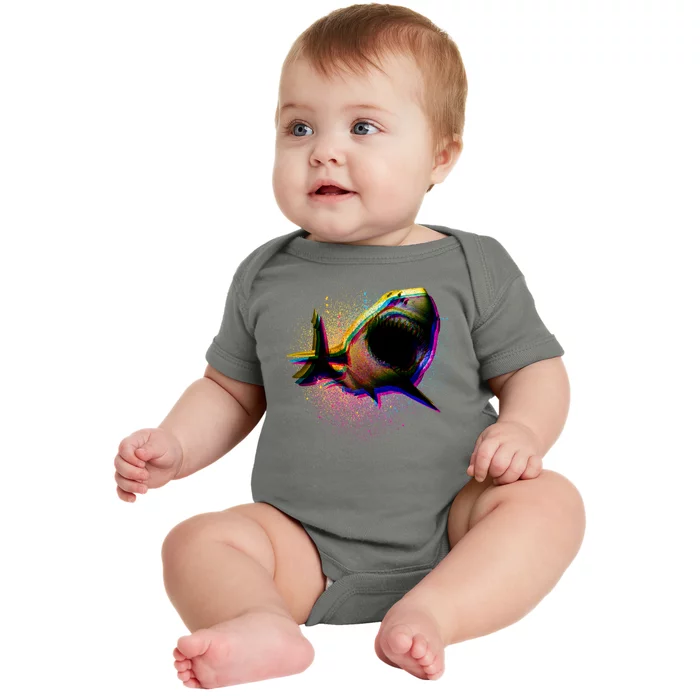 Cool Colorful CMYK Paint Spatter Shark Baby Bodysuit