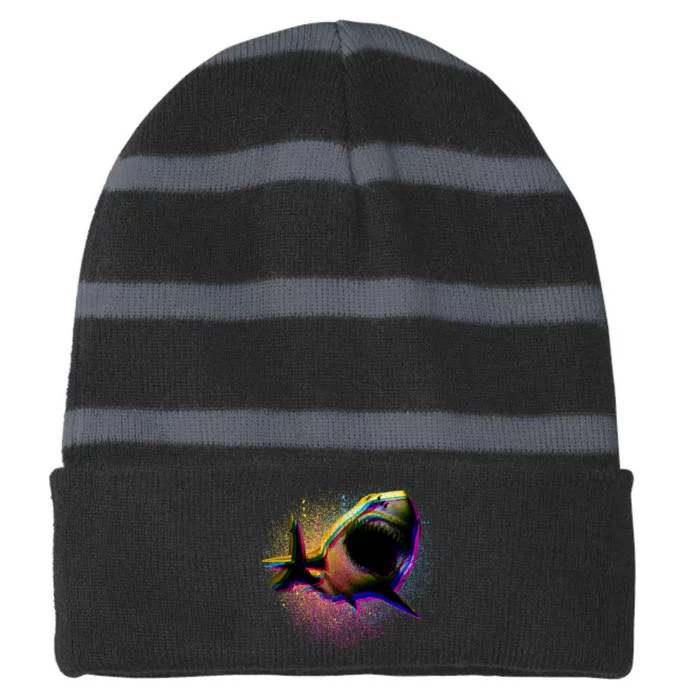 Cool Colorful CMYK Paint Spatter Shark Striped Beanie with Solid Band