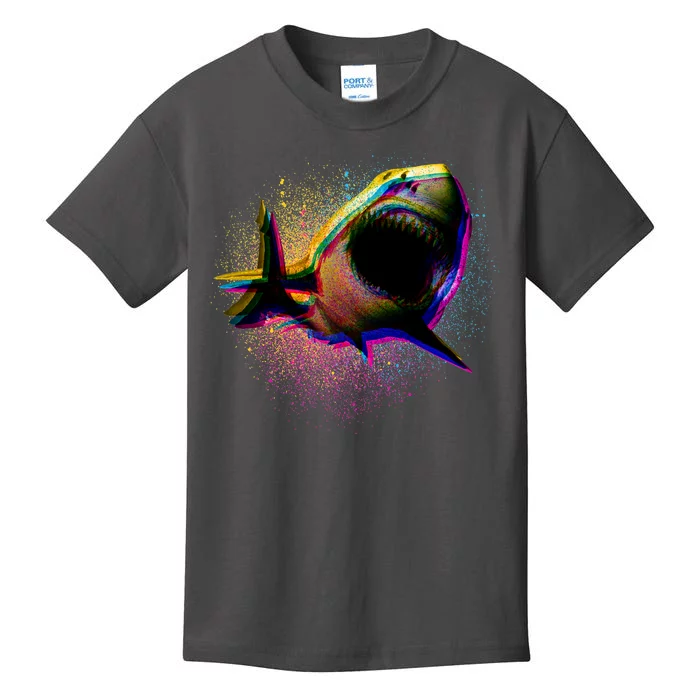 Cool Colorful CMYK Paint Spatter Shark Kids T-Shirt