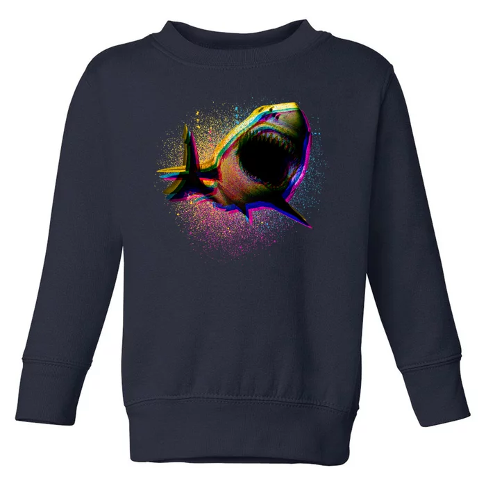 Cool Colorful CMYK Paint Spatter Shark Toddler Sweatshirt