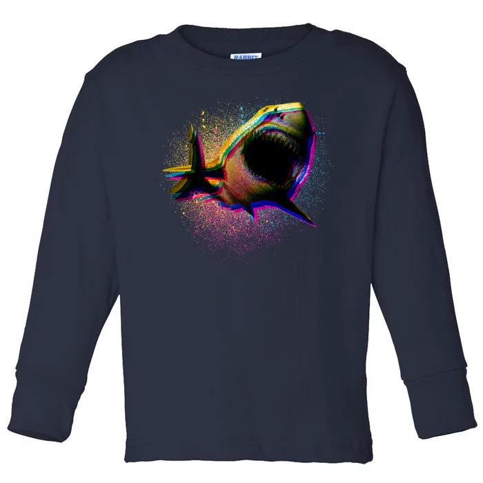 Cool Colorful CMYK Paint Spatter Shark Toddler Long Sleeve Shirt