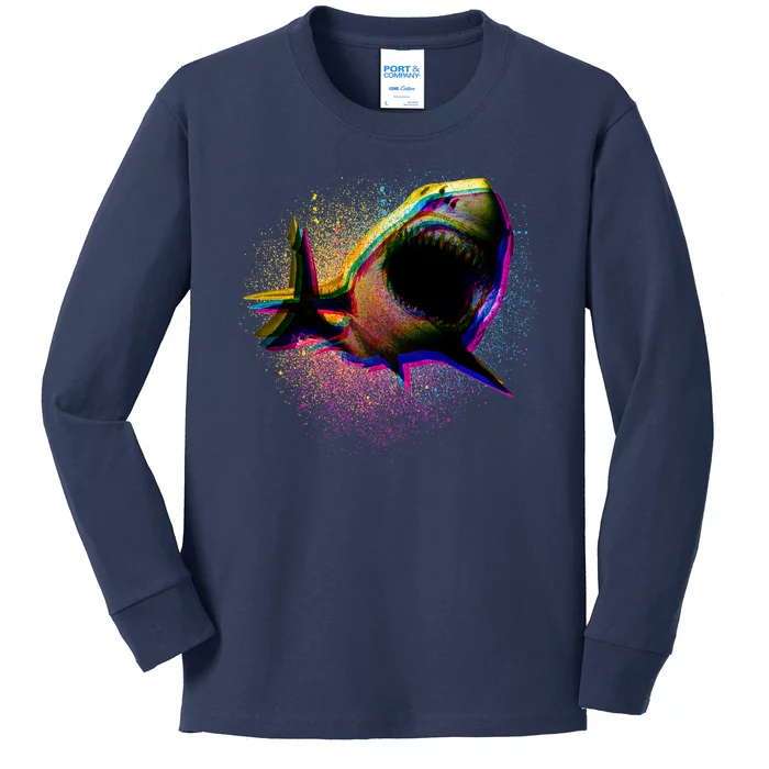 Cool Colorful CMYK Paint Spatter Shark Kids Long Sleeve Shirt