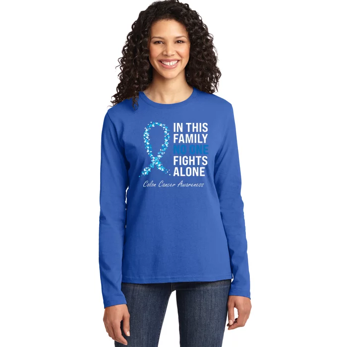 Colorectal Cancer Colon Cancer Blue Ribbon Ladies Long Sleeve Shirt