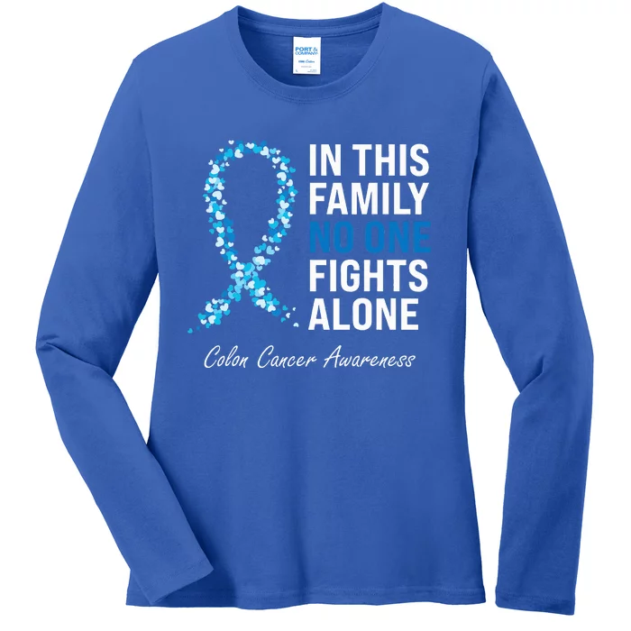 Colorectal Cancer Colon Cancer Blue Ribbon Ladies Long Sleeve Shirt