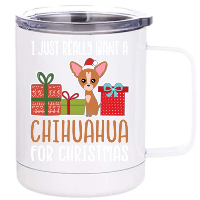 Cute Christmas Chihuahua Owner I Want A Chihuahua Gift Front & Back 12oz Stainless Steel Tumbler Cup