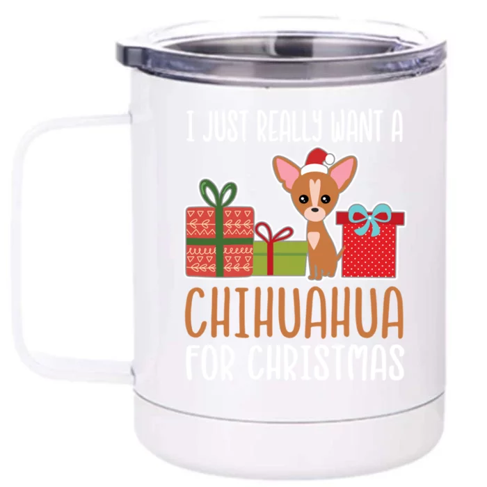 Cute Christmas Chihuahua Owner I Want A Chihuahua Gift Front & Back 12oz Stainless Steel Tumbler Cup