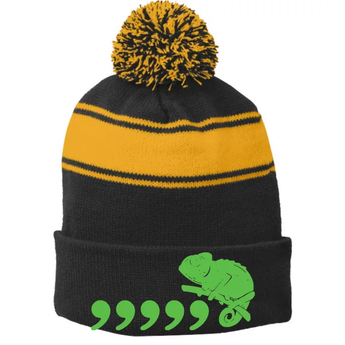 Comma Chameleon Stripe Pom Pom Beanie