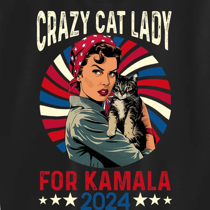 Childless Crazy Cat Lady For Kamala 2024 Election President Kids Sweatshirt