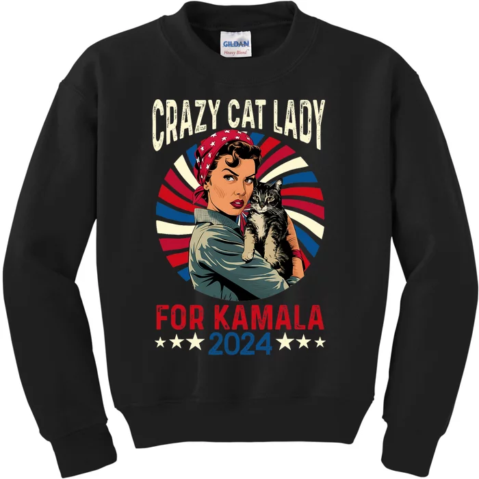 Childless Crazy Cat Lady For Kamala 2024 Election President Kids Sweatshirt