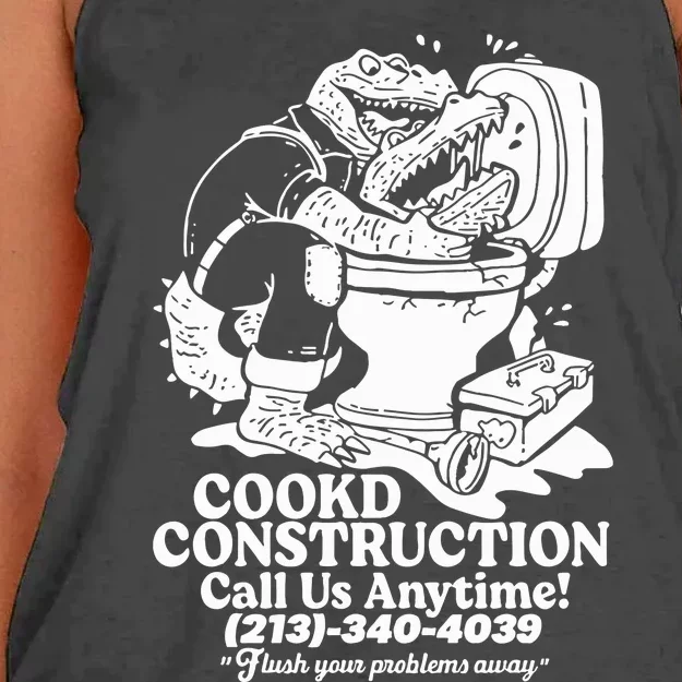 Cookd Construction Call Us Anytime 213 340 4039 Flush Your Problems Away Women's Knotted Racerback Tank