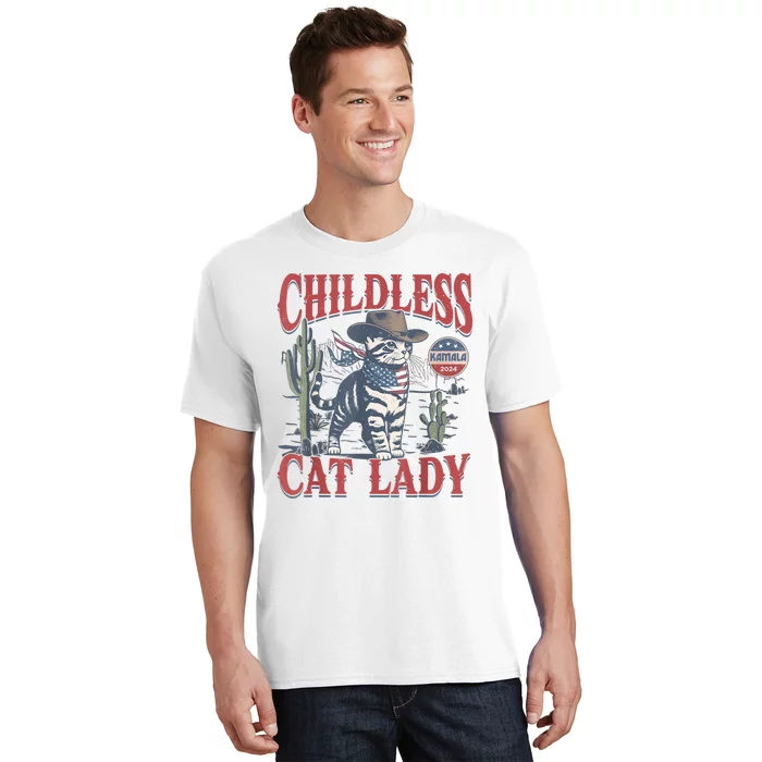 Cowboy Cat Childless Cat Lady For Kamala Election Voting T-Shirt