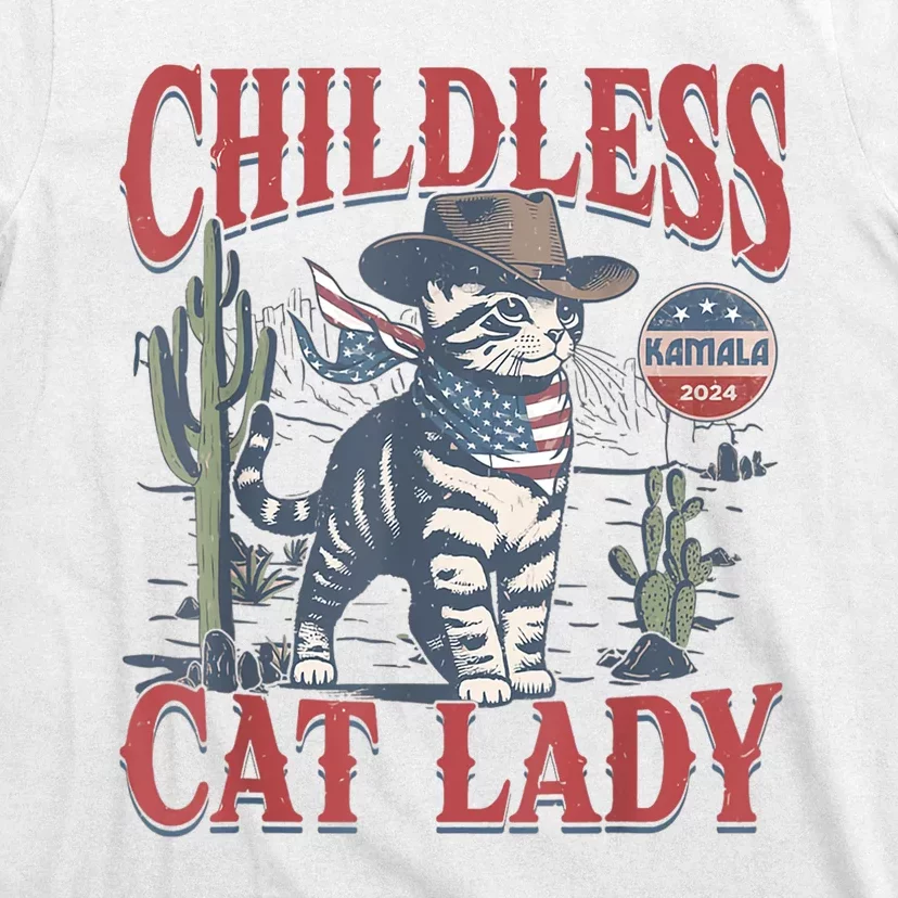 Cowboy Cat Childless Cat Lady For Kamala Election Voting T-Shirt