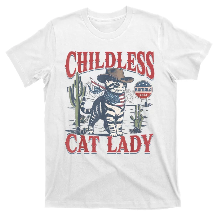 Cowboy Cat Childless Cat Lady For Kamala Election Voting T-Shirt